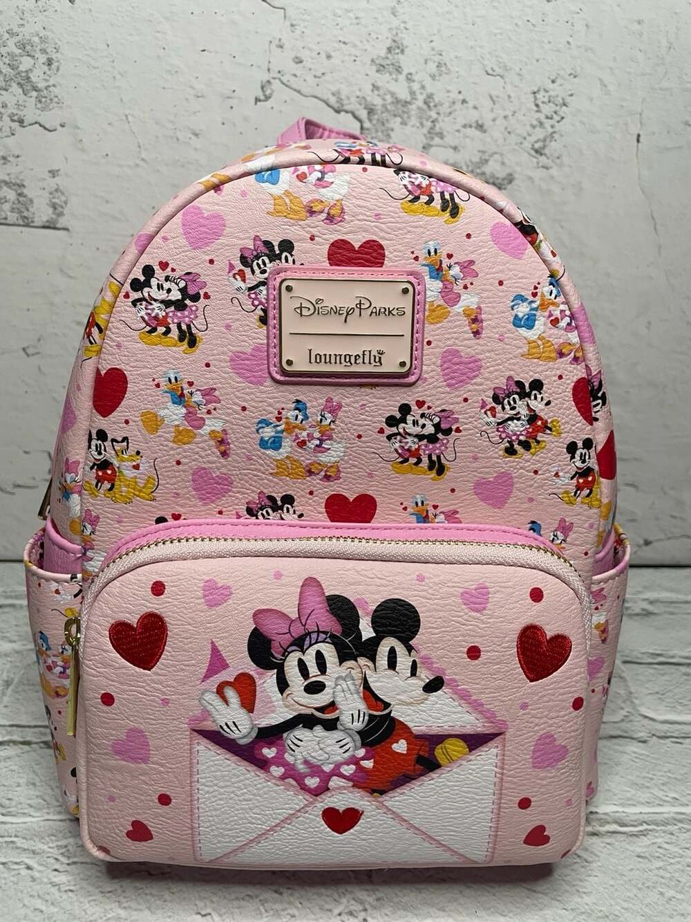 Disney Parks Loungefly Mickey and Minnie Love Story Pink Mini Backpack